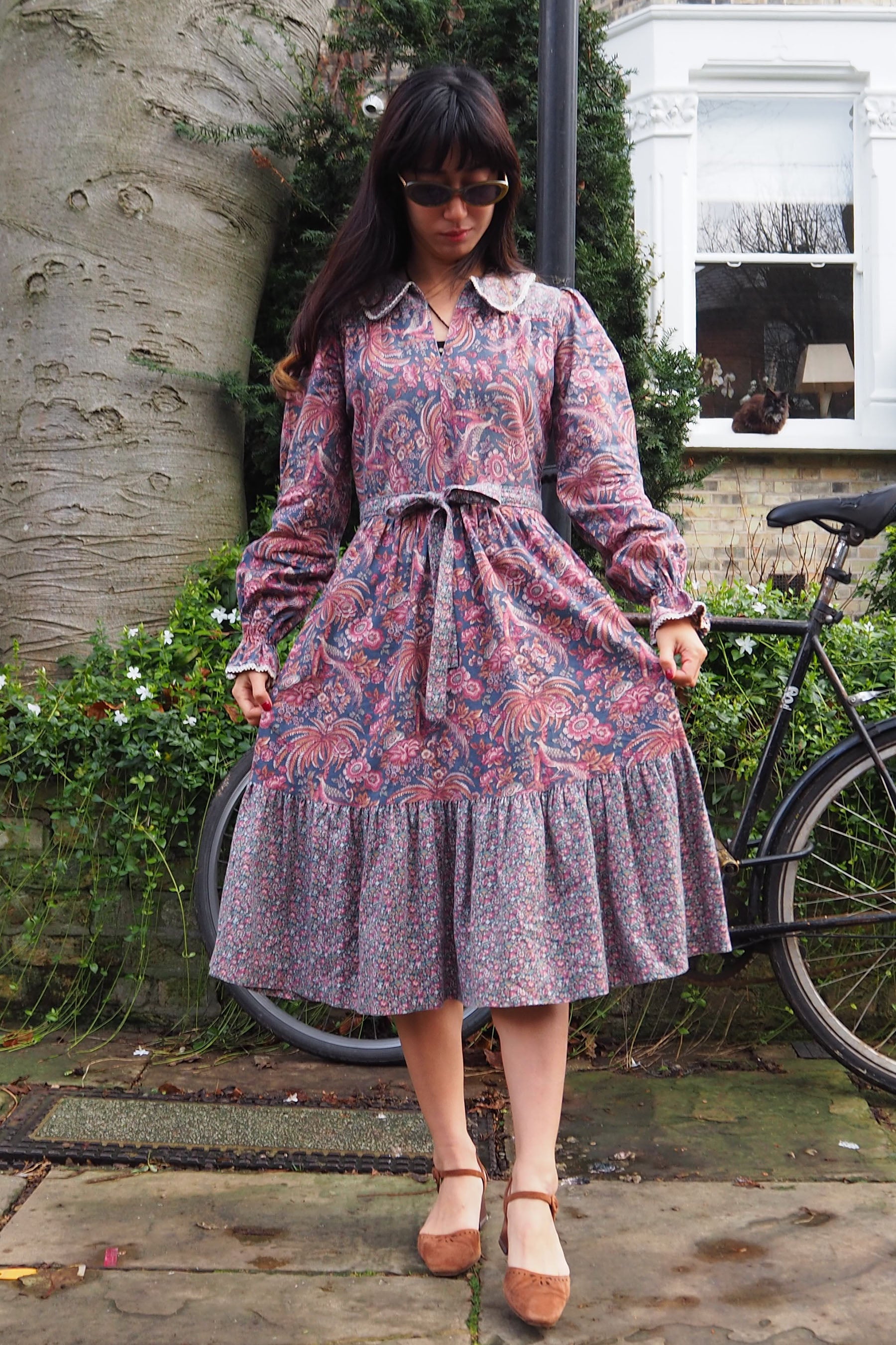 Vintage Vivien Smith Floral Dress Navy/Plum Purple