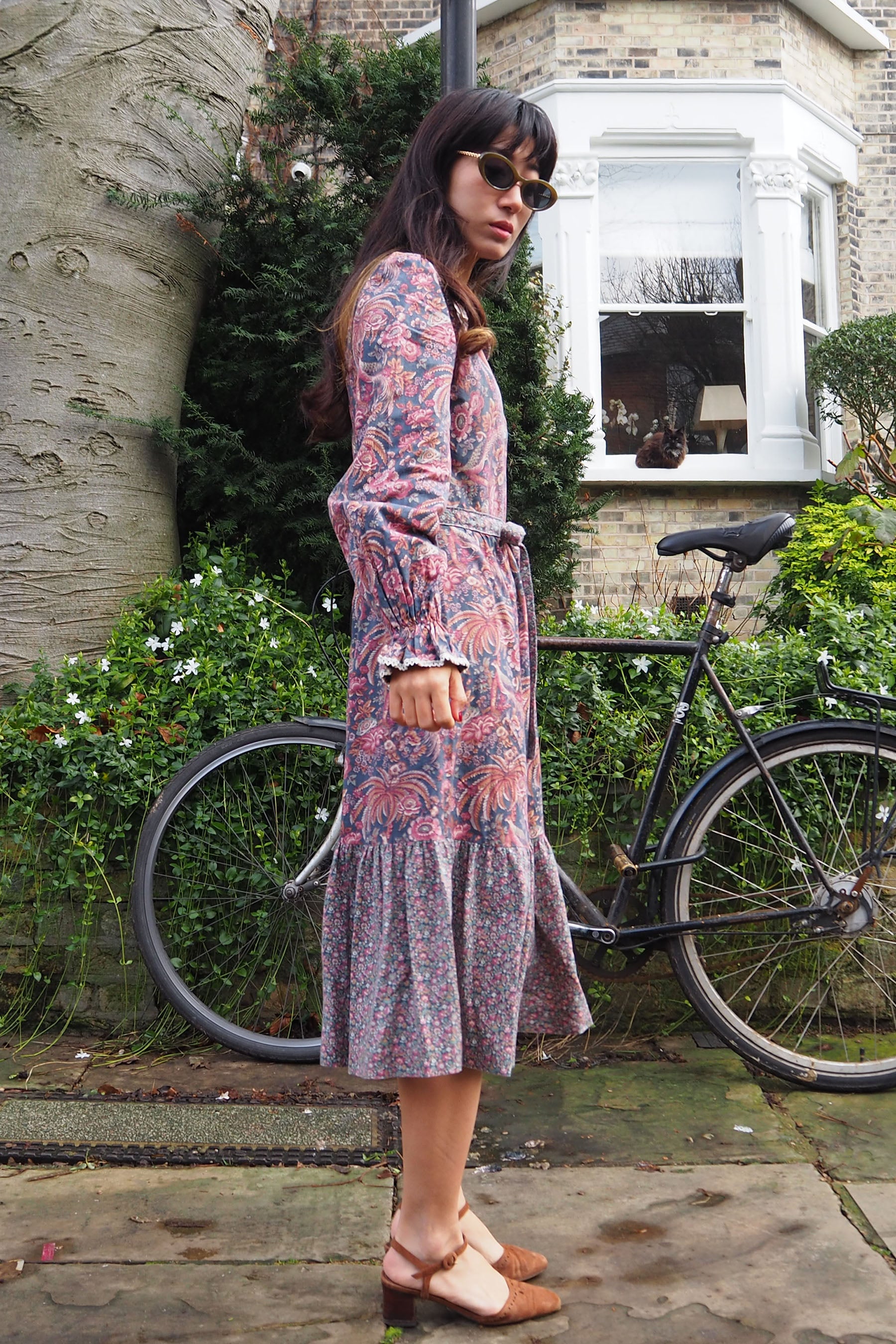 Vintage Vivien Smith Floral Dress Navy/Plum Purple