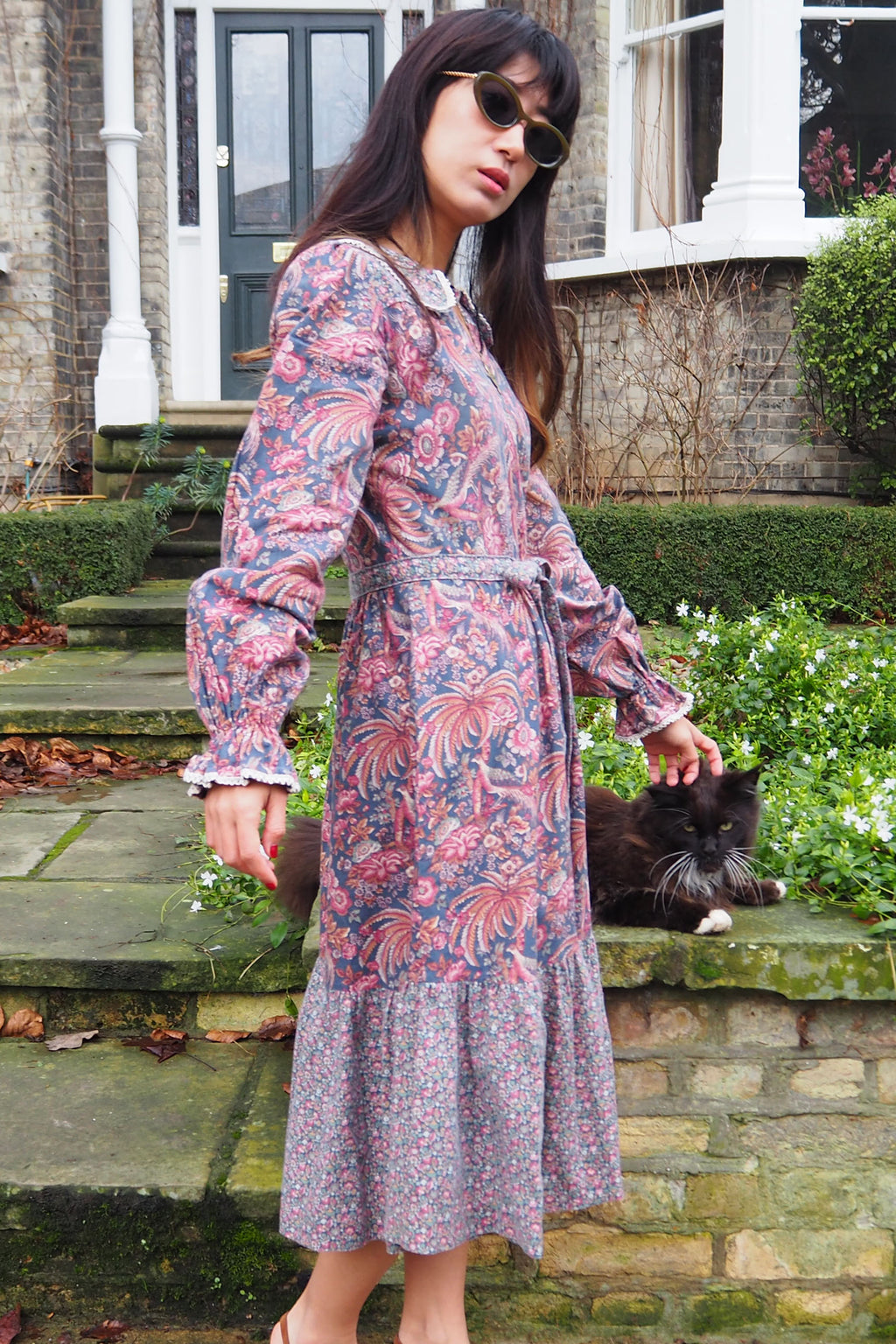 Vintage Vivien Smith Floral Dress Navy/Plum Purple