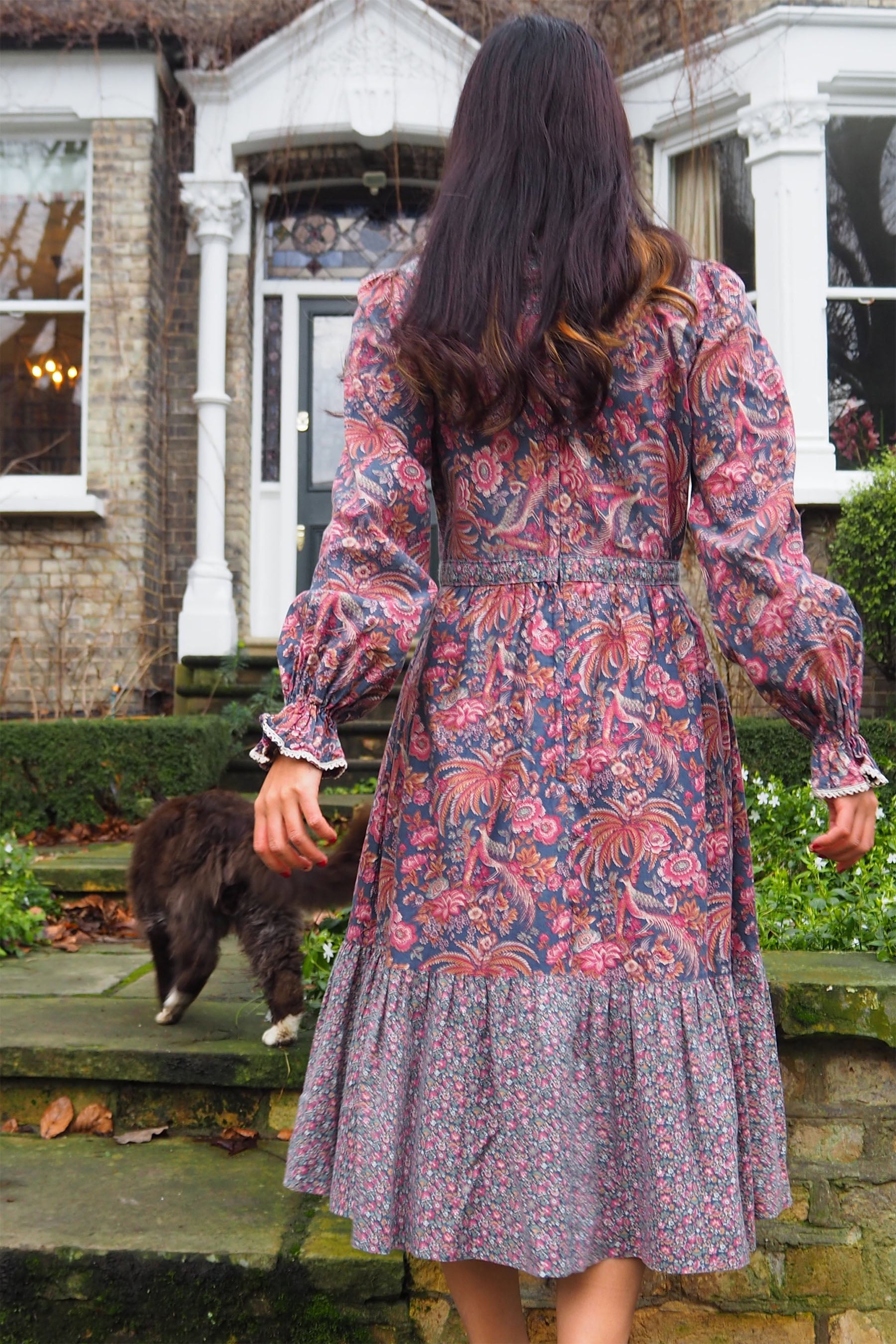 Vintage Vivien Smith Floral Dress Navy/Plum Purple