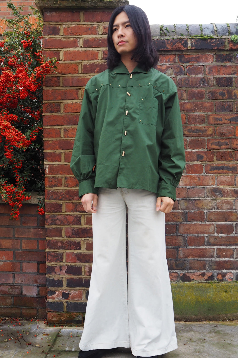 70s Deadstock French Toggle Button Kahki Work Shirt - Ferjane