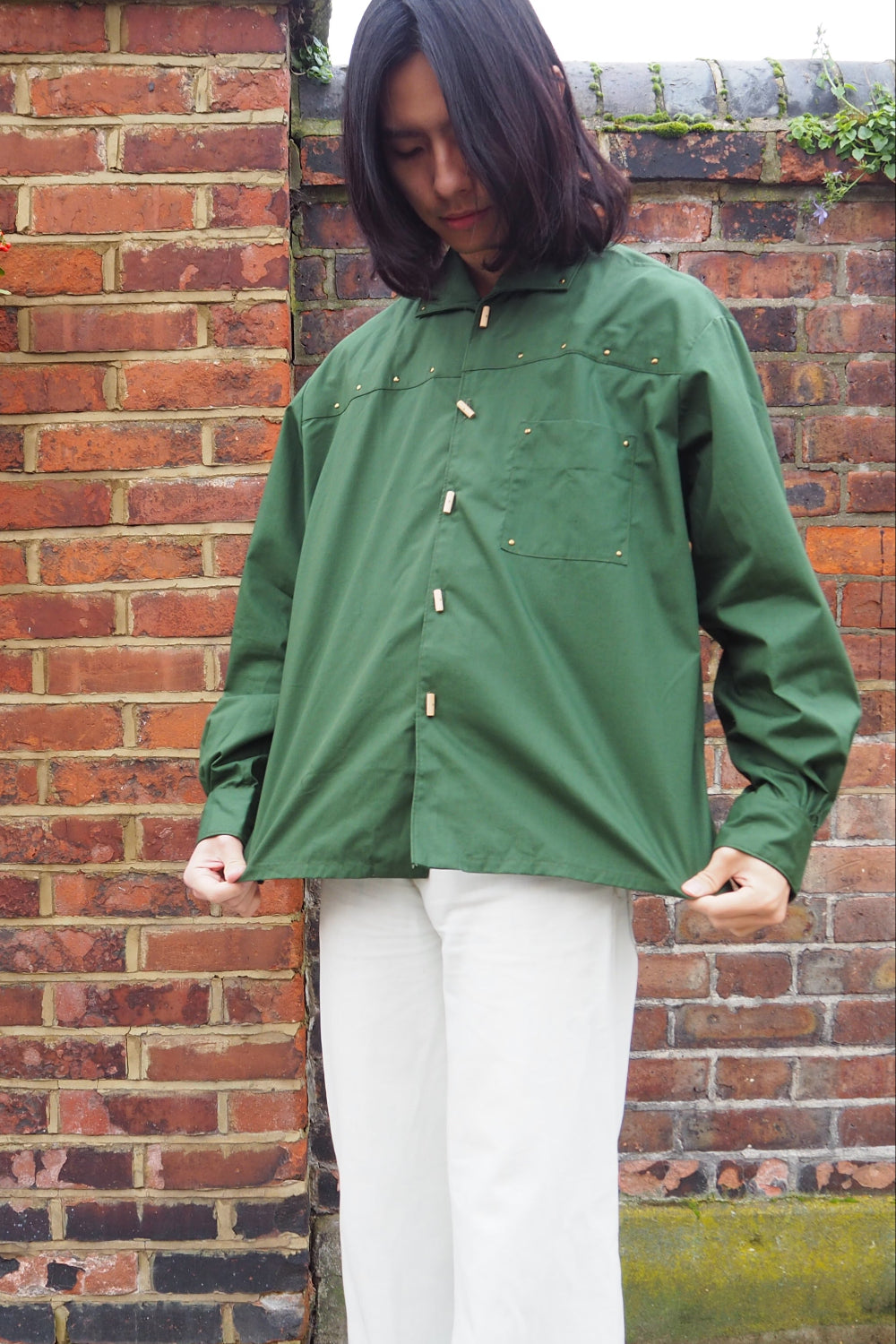 70s Deadstock French Toggle Button Kahki Work Shirt - Ferjane