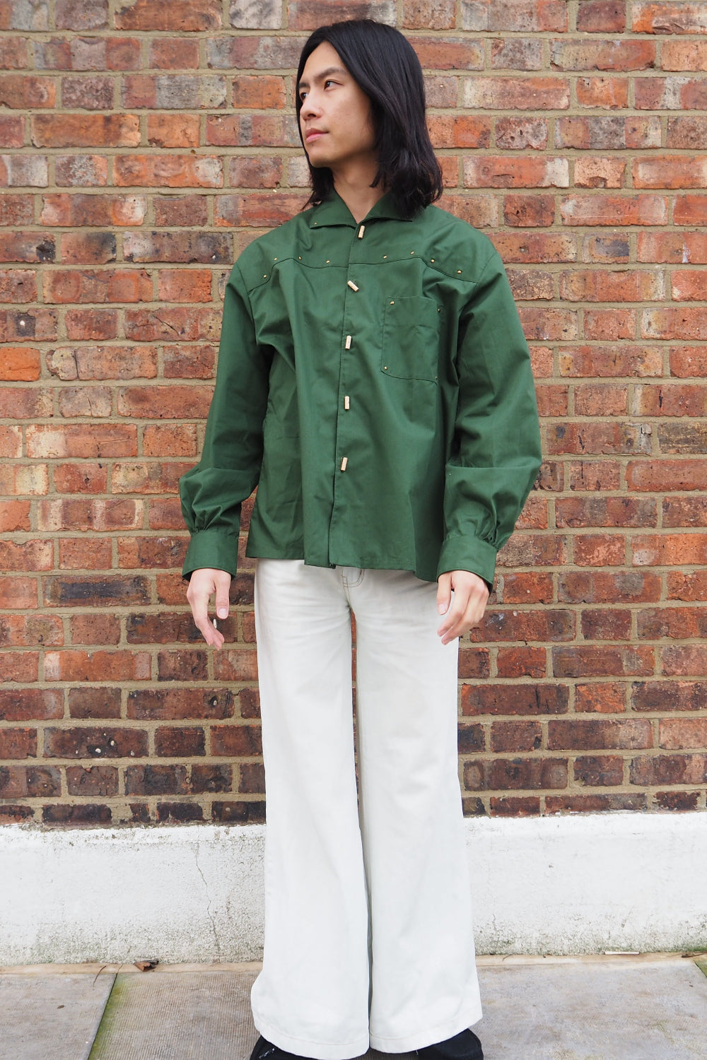 70s Deadstock French Toggle Button Kahki Work Shirt - Ferjane