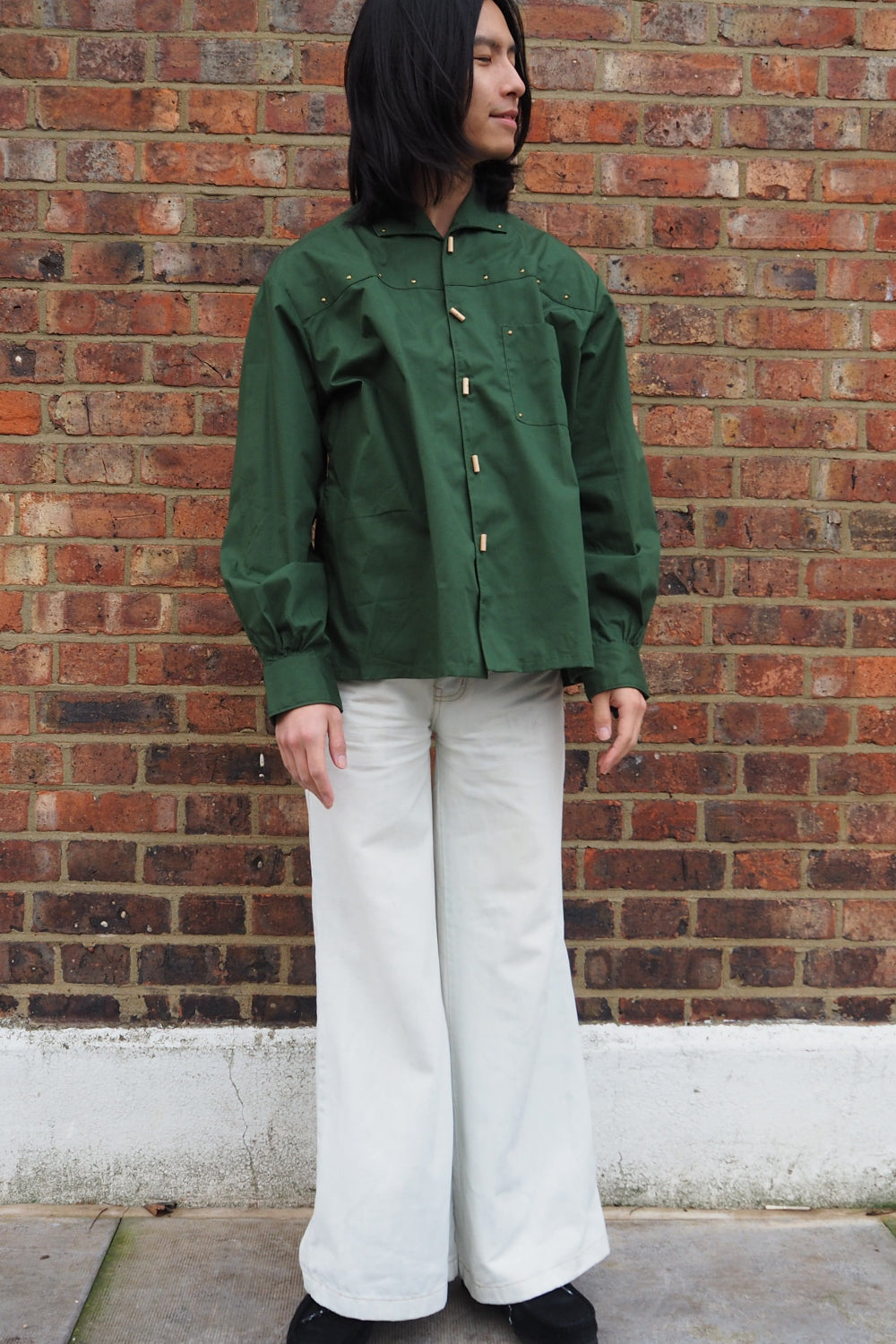 70s Deadstock French Toggle Button Kahki Work Shirt - Ferjane