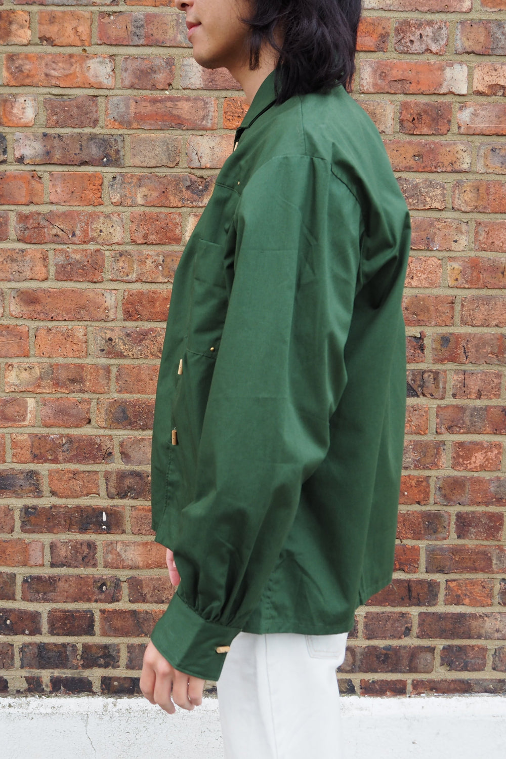 70s Deadstock French Toggle Button Kahki Work Shirt - Ferjane