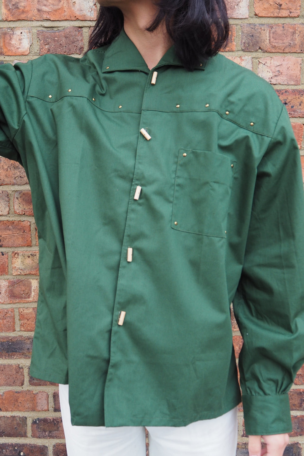 70s Deadstock French Toggle Button Kahki Work Shirt - Ferjane