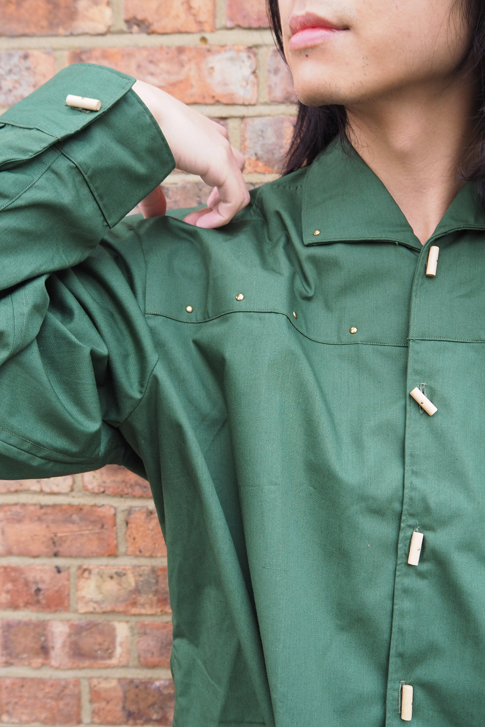 70s Deadstock French Toggle Button Kahki Work Shirt - Ferjane