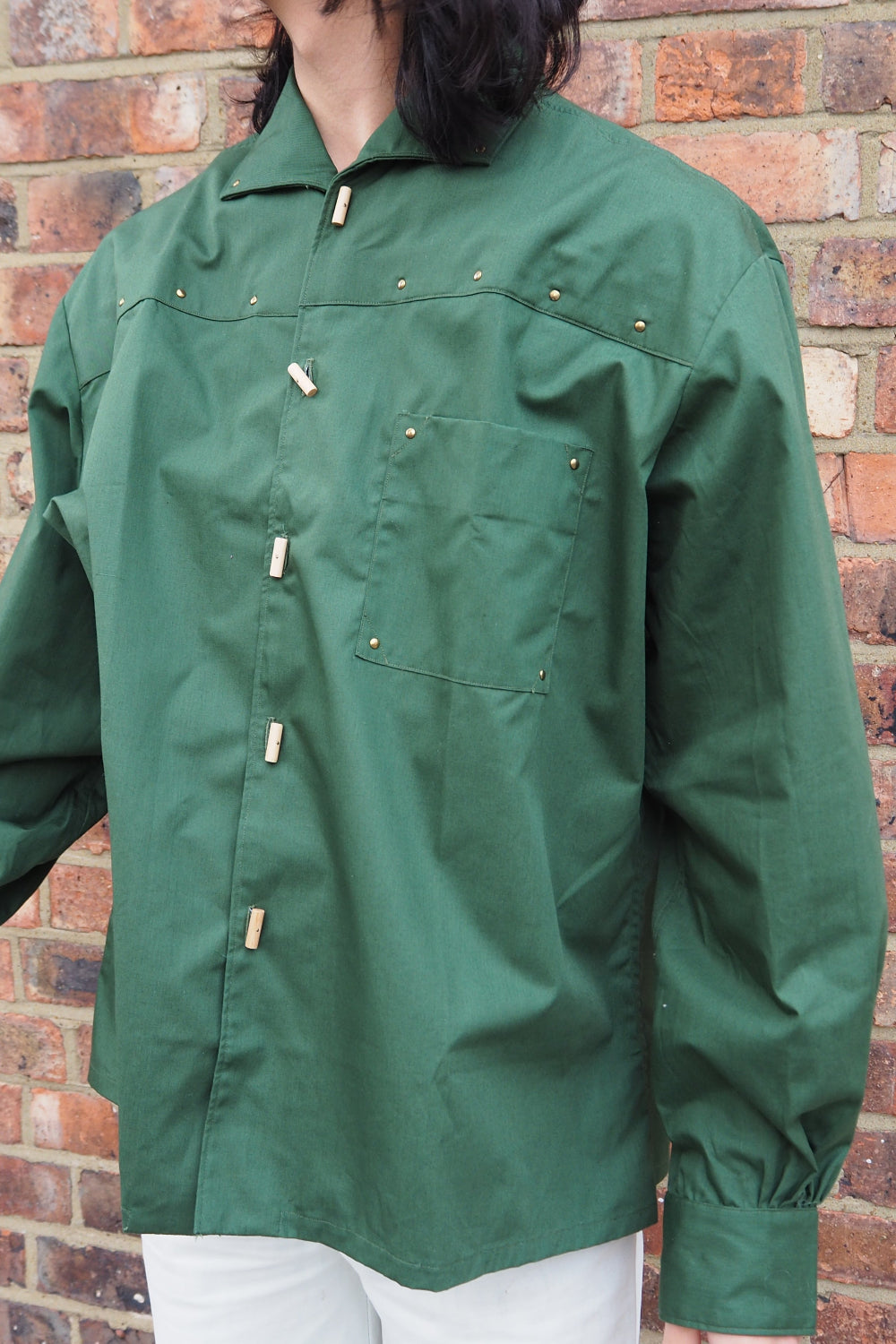 70s Deadstock French Toggle Button Kahki Work Shirt - Ferjane