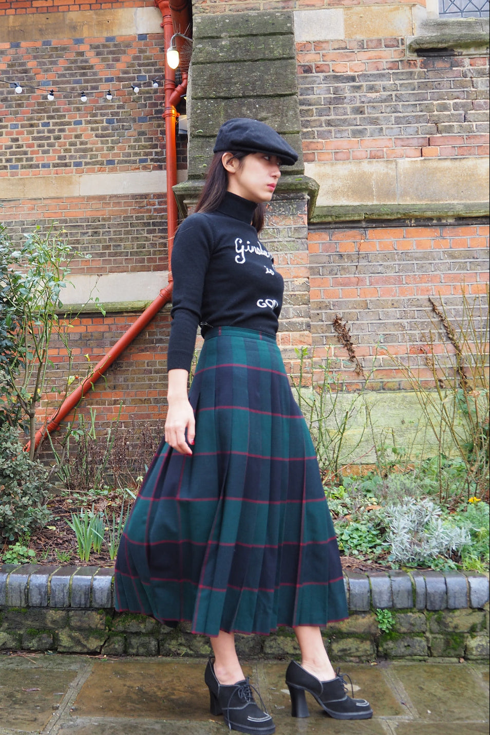 70s tartan checked pleats skirt made in Germany