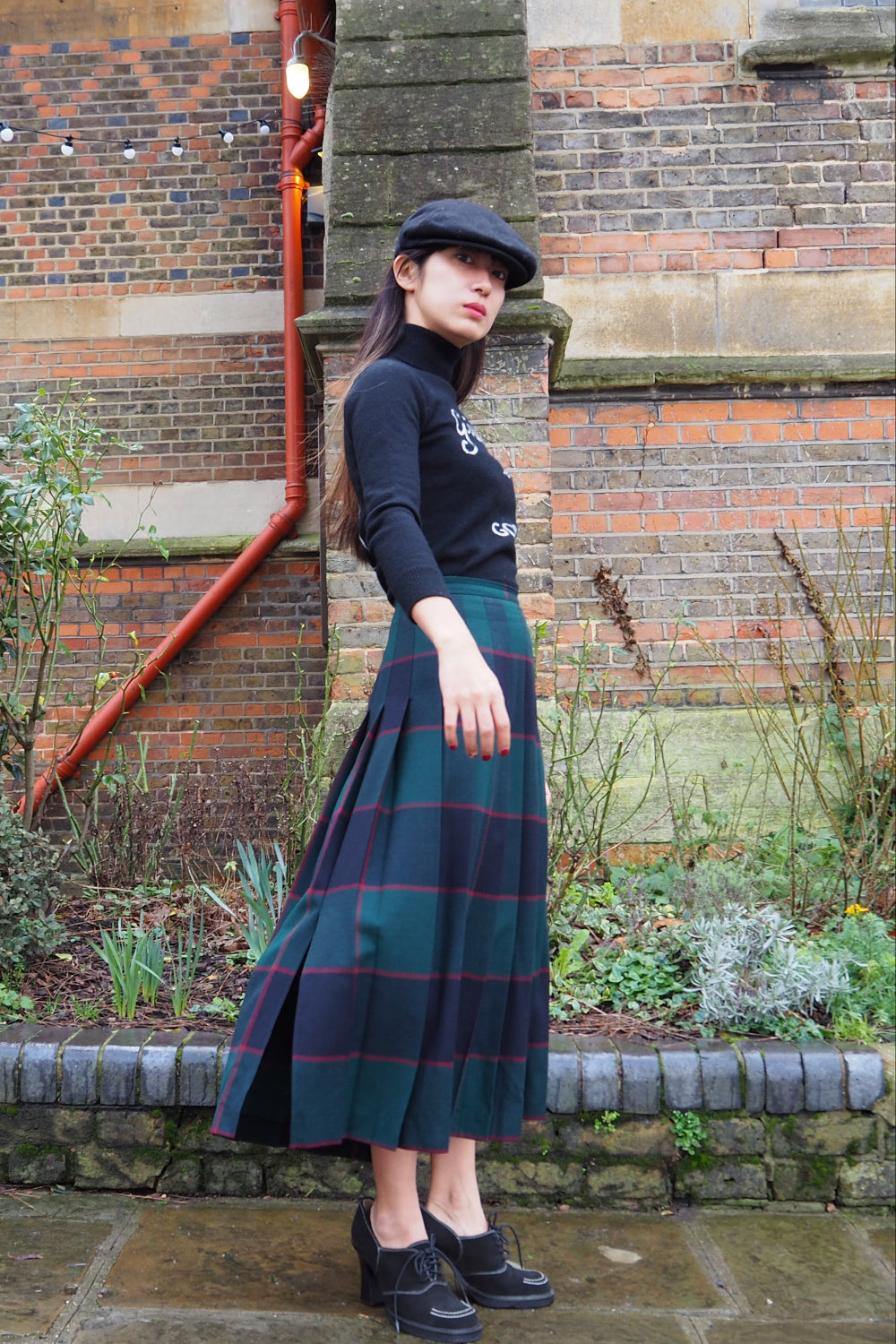 70s tartan checked pleats skirt made in Germany