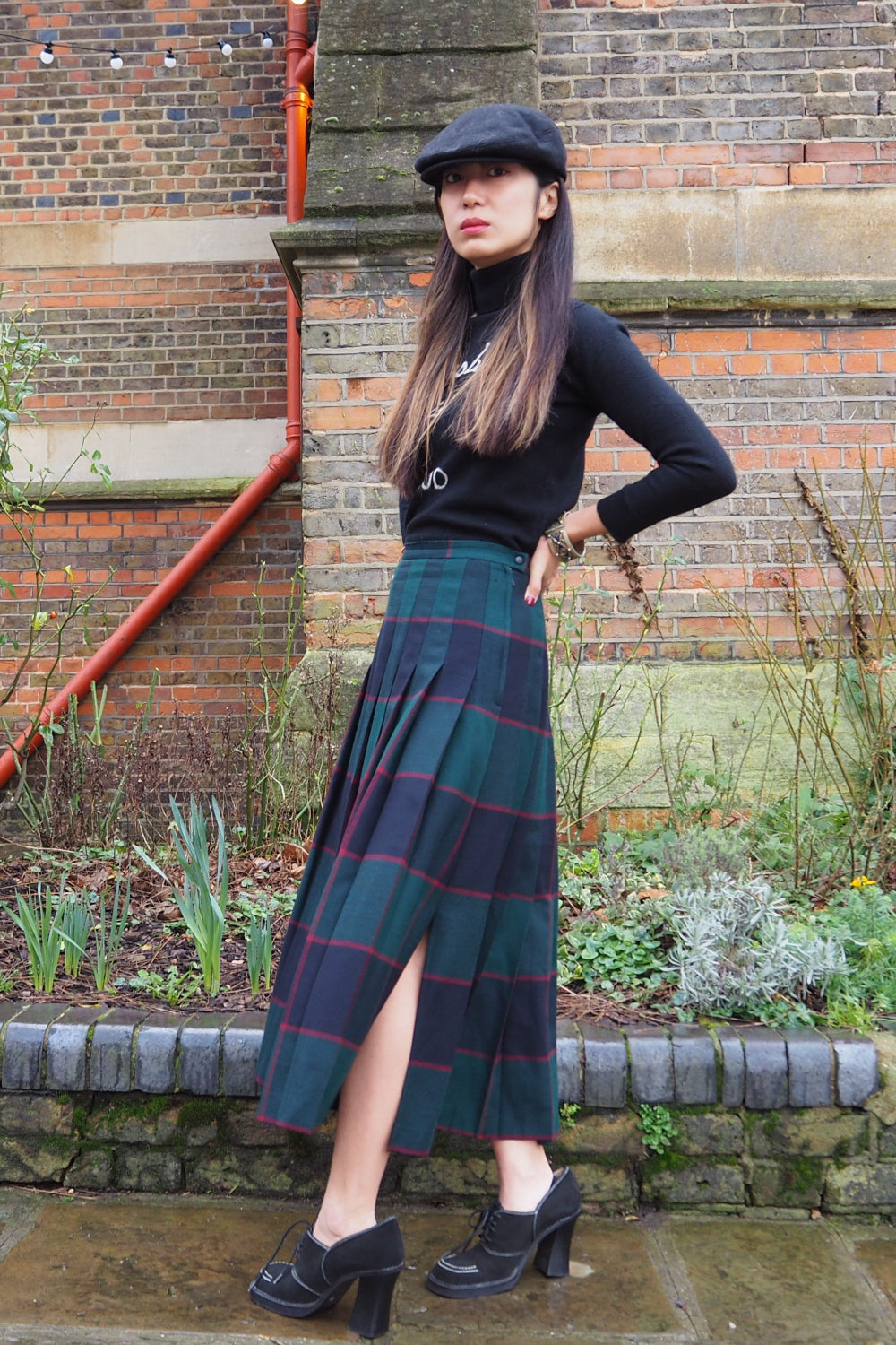 70s tartan checked pleats skirt made in Germany