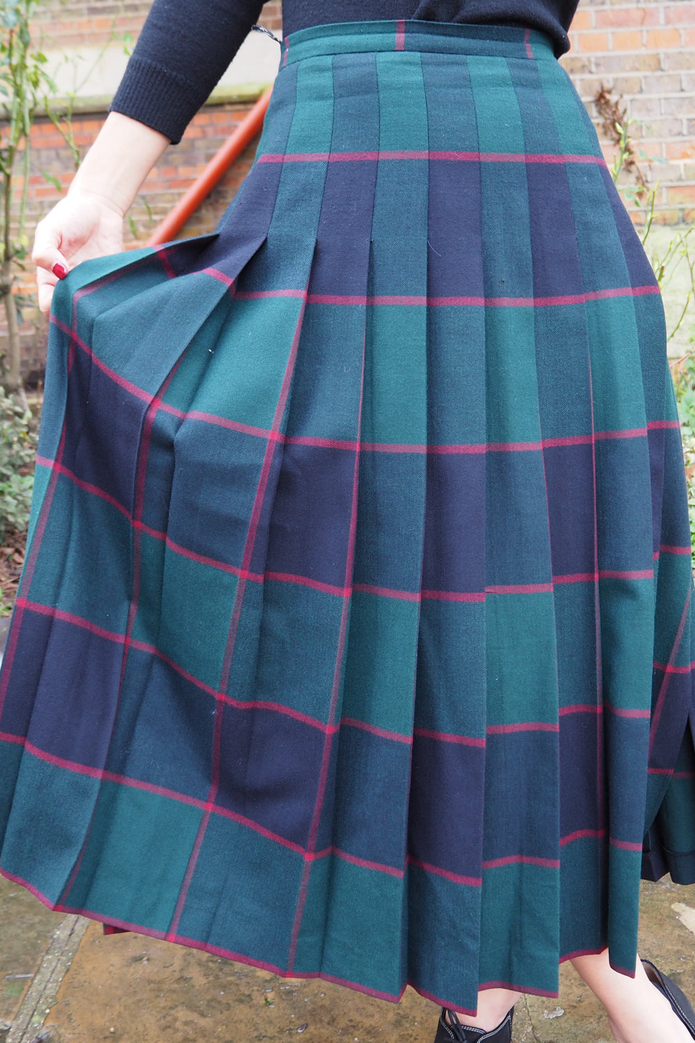 70s tartan checked pleats skirt made in Germany