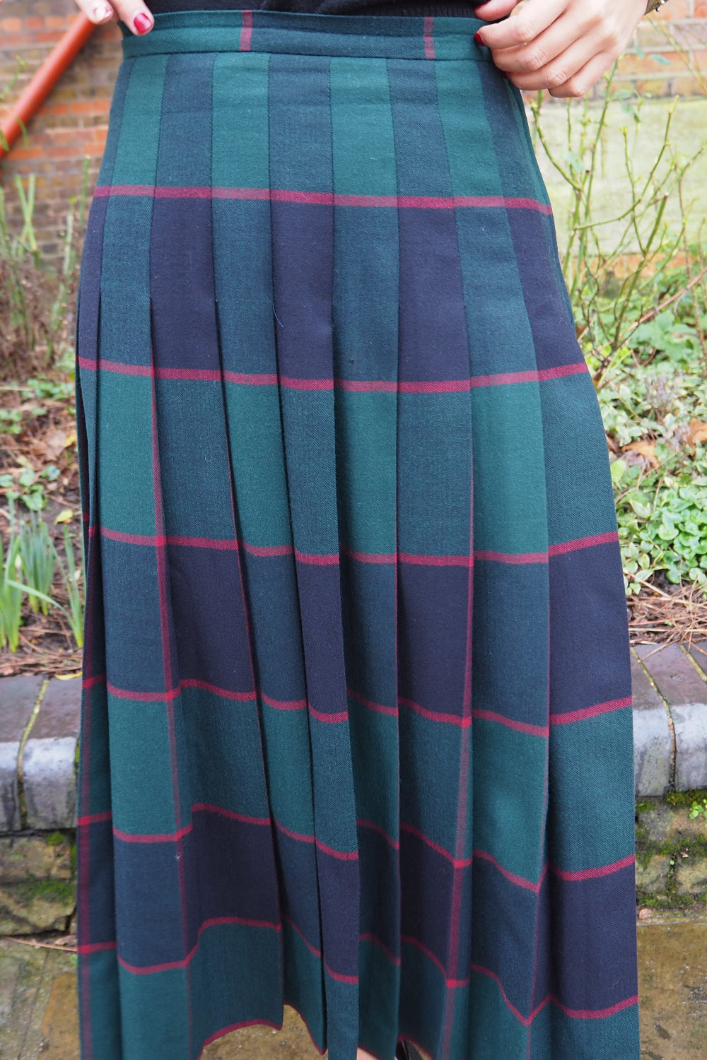 70s tartan checked pleats skirt made in Germany