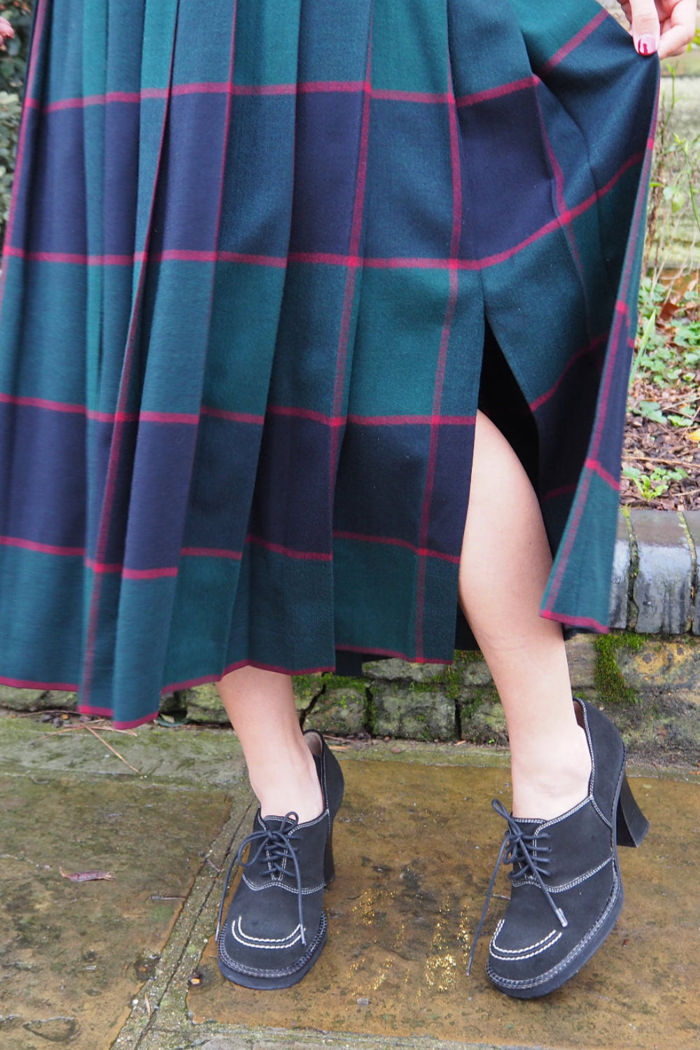 70s tartan checked pleats skirt made in Germany