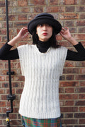 French Vintage White Cable Knit Vest