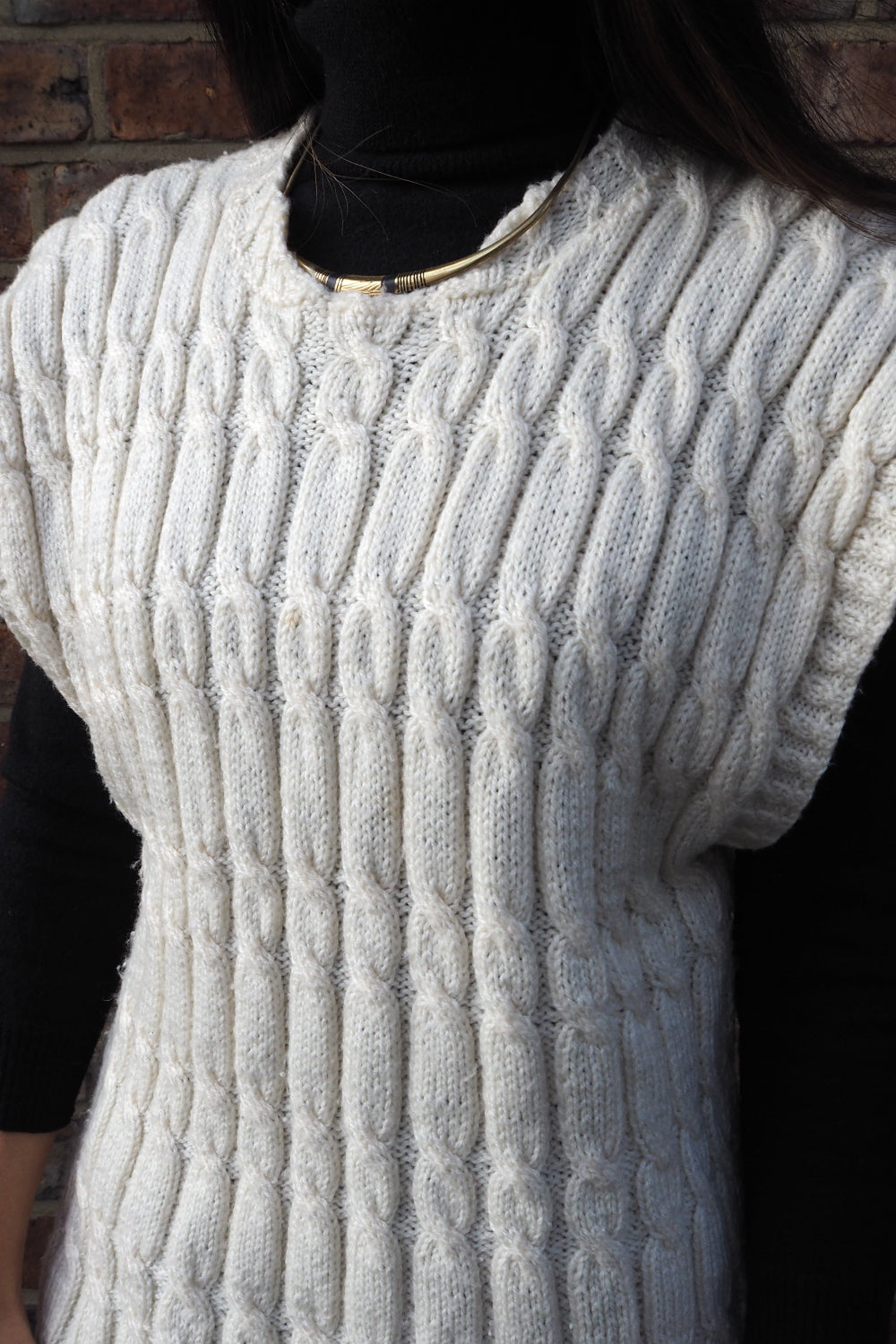 French Vintage White Cable Knit Vest