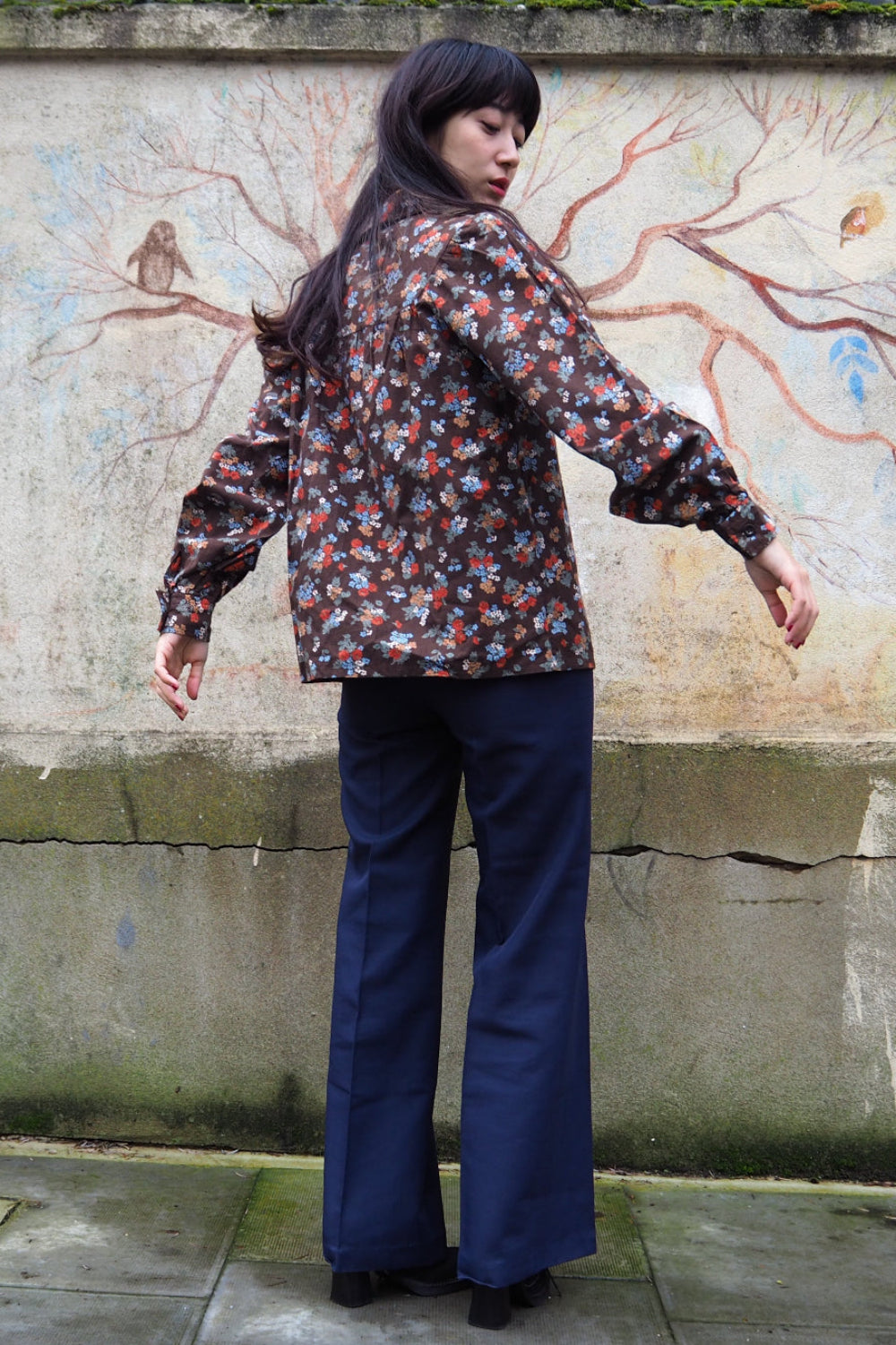 70's Bohemian Floral Brown Shirt
