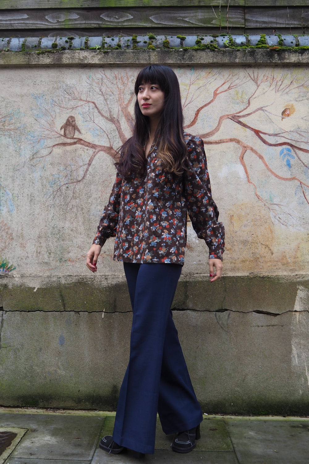 70's Bohemian Floral Brown Shirt