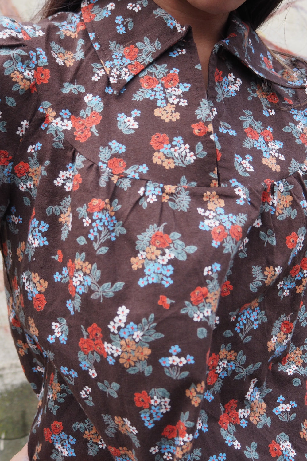 70's Bohemian Floral Brown Shirt