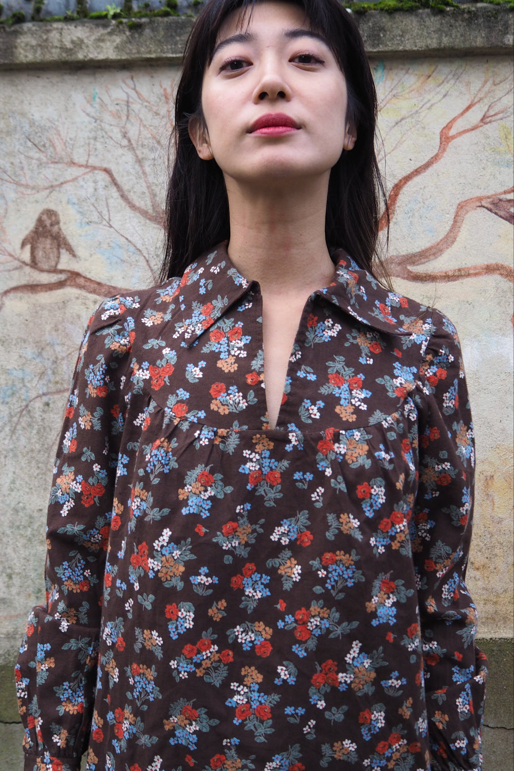 70's Bohemian Floral Brown Shirt