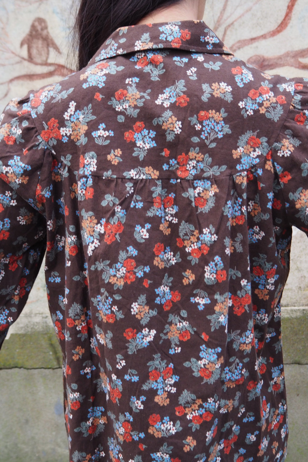 70's Bohemian Floral Brown Shirt
