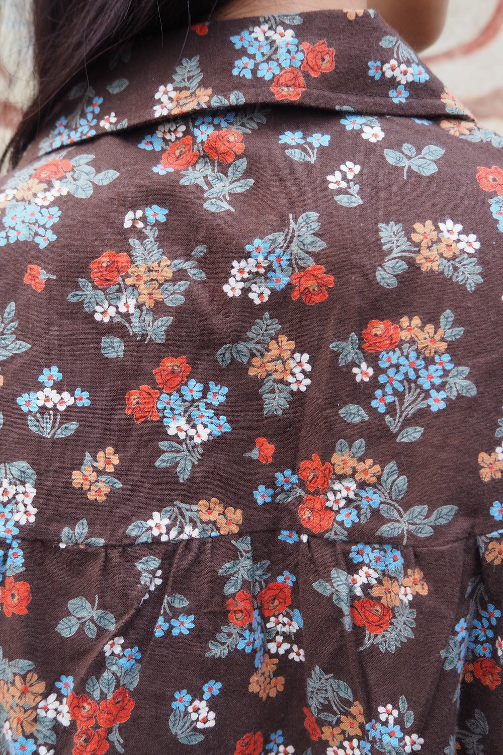70's Bohemian Floral Brown Shirt