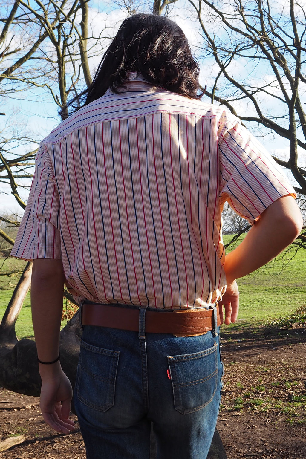 70's Peter Brown Striped Shirts Orange/Navy