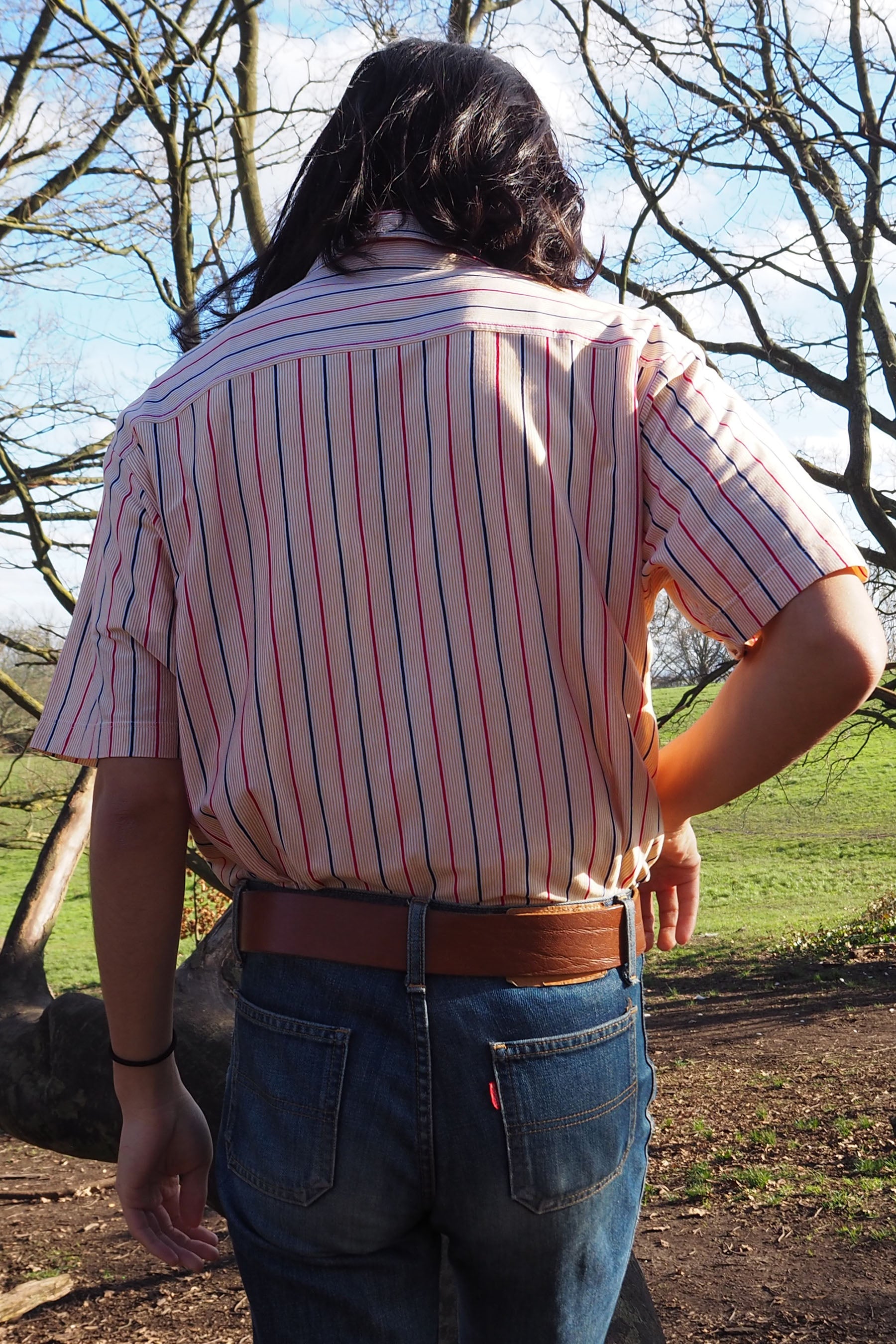 70's Peter Brown Striped Shirts Orange/Navy