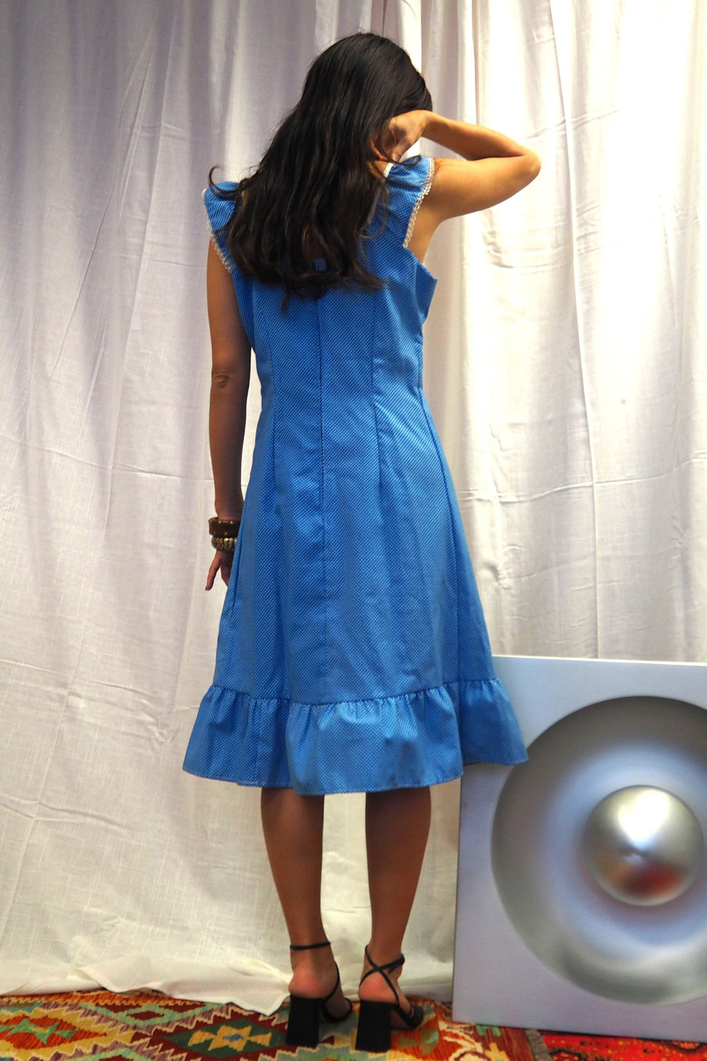 70's Sofinyl Polka Dot Dress Blue　deadstock