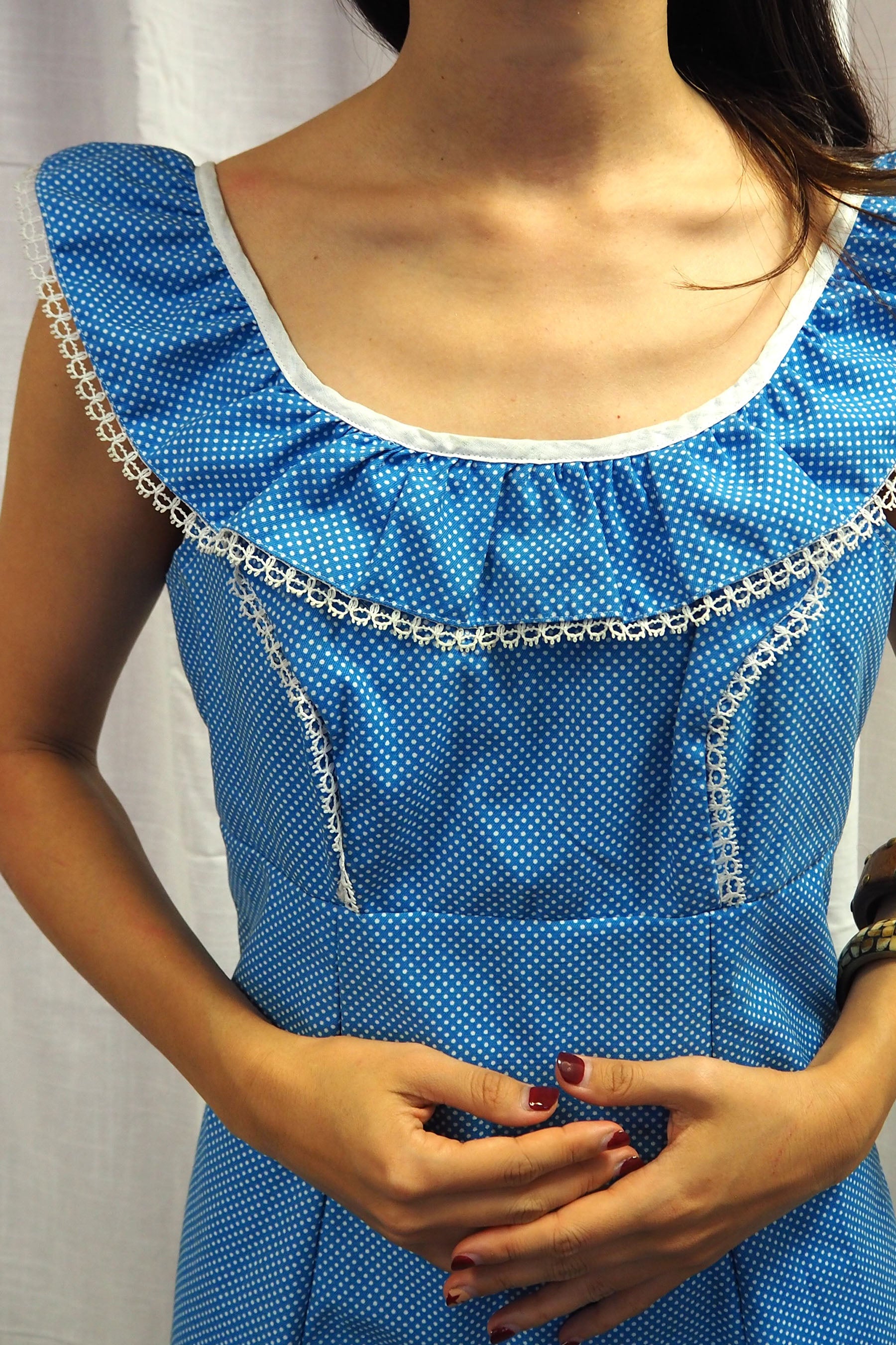 70's Sofinyl Polka Dot Dress Blue　deadstock