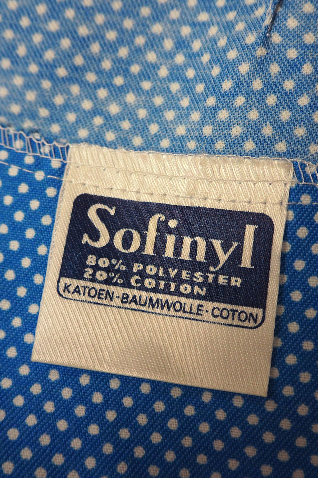 70's Sofinyl Polka Dot Dress Blue　deadstock