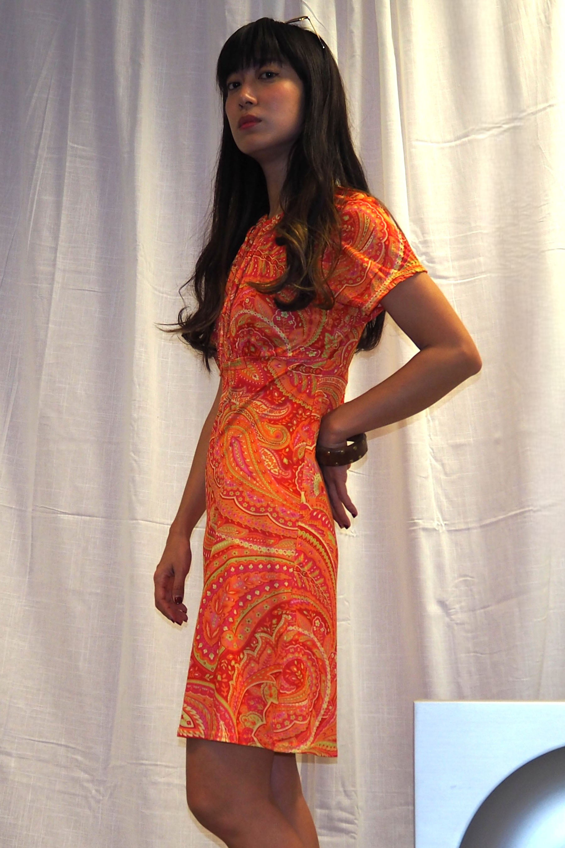 70's Vivid Paisley Dress Orange