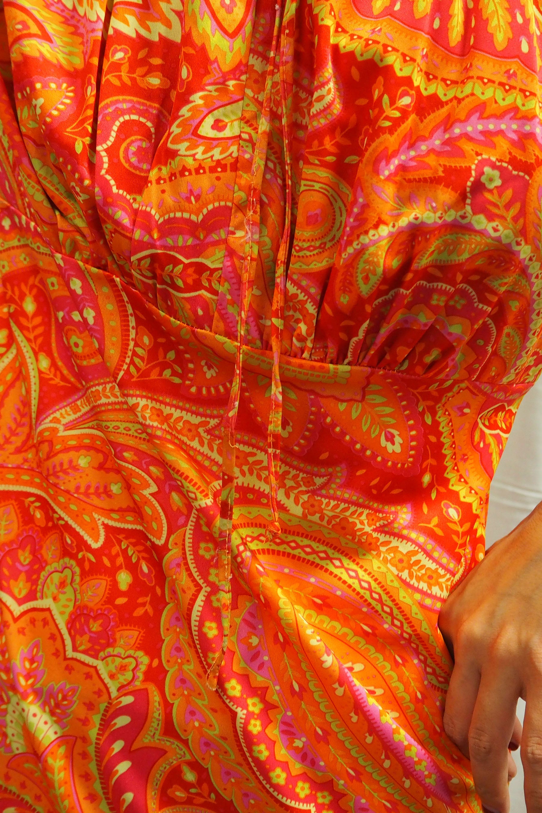 70's Vivid Paisley Dress Orange