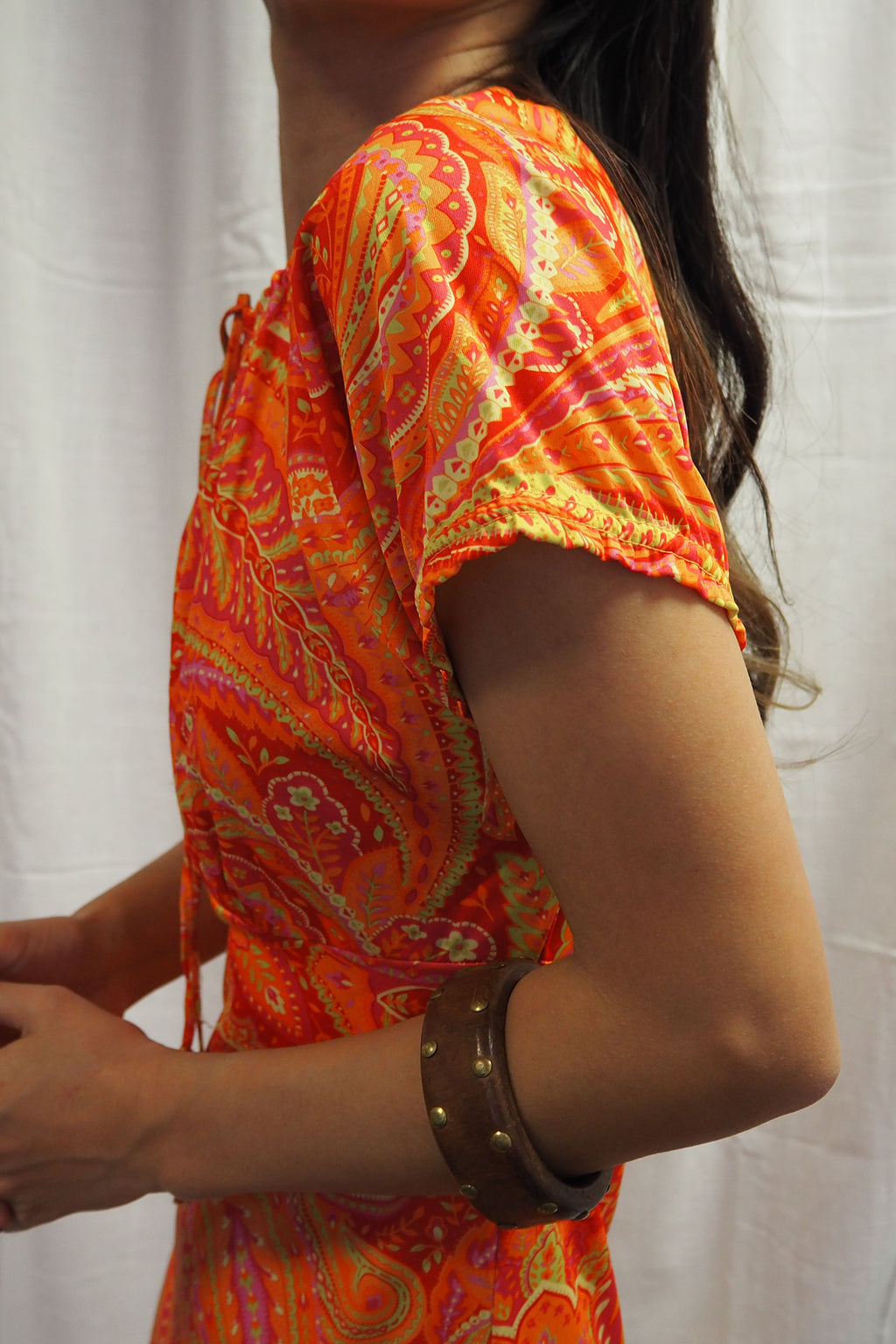 70's Vivid Paisley Dress Orange