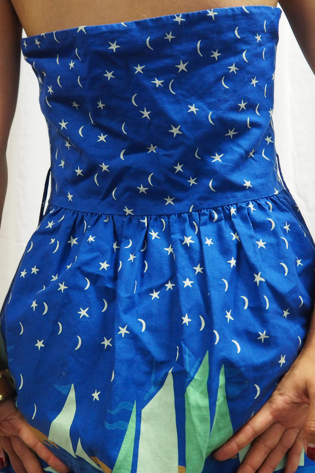 70's Lucie Linden Halter Neck Summer Dress Blue