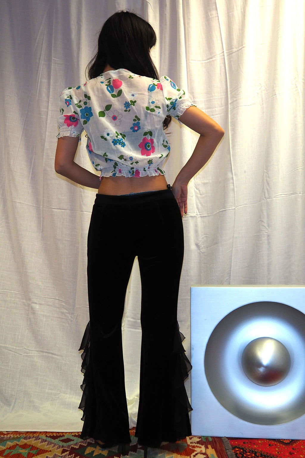 70's Floral Gauze Mini Tops White