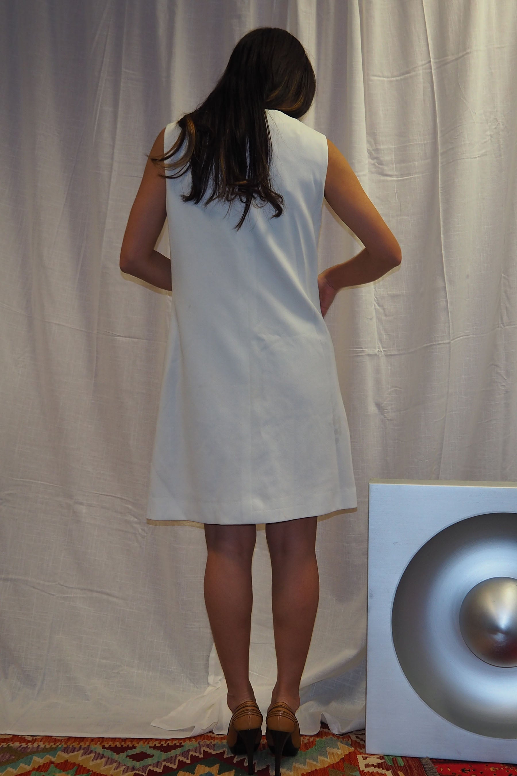 60's Trevira Embroidered Dress White