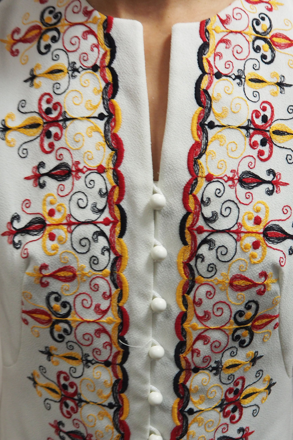 60's Trevira Embroidered Dress White