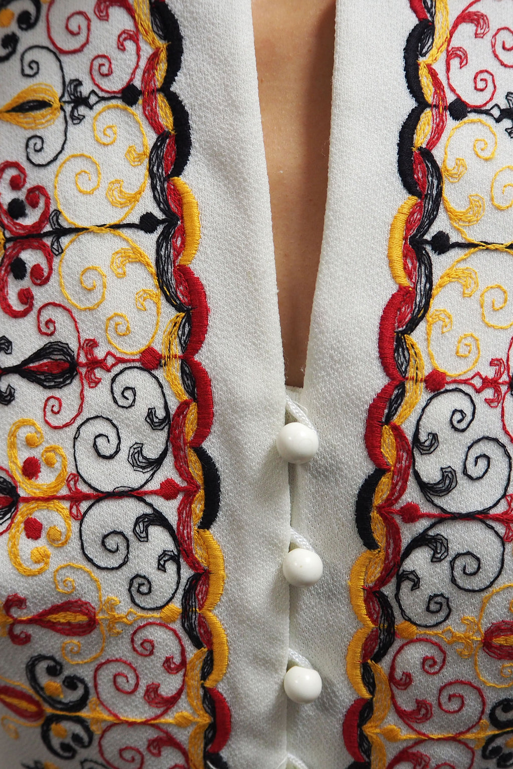 60's Trevira Embroidered Dress White