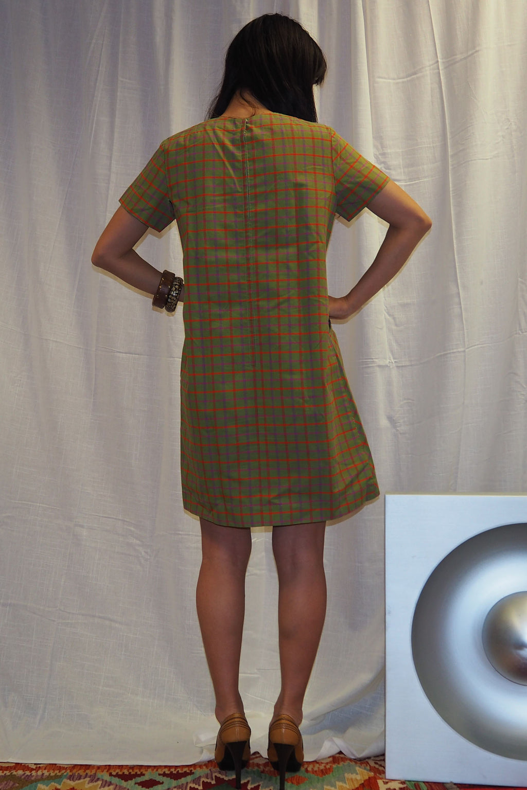 60's Handmade Mini Dress Khaki Check