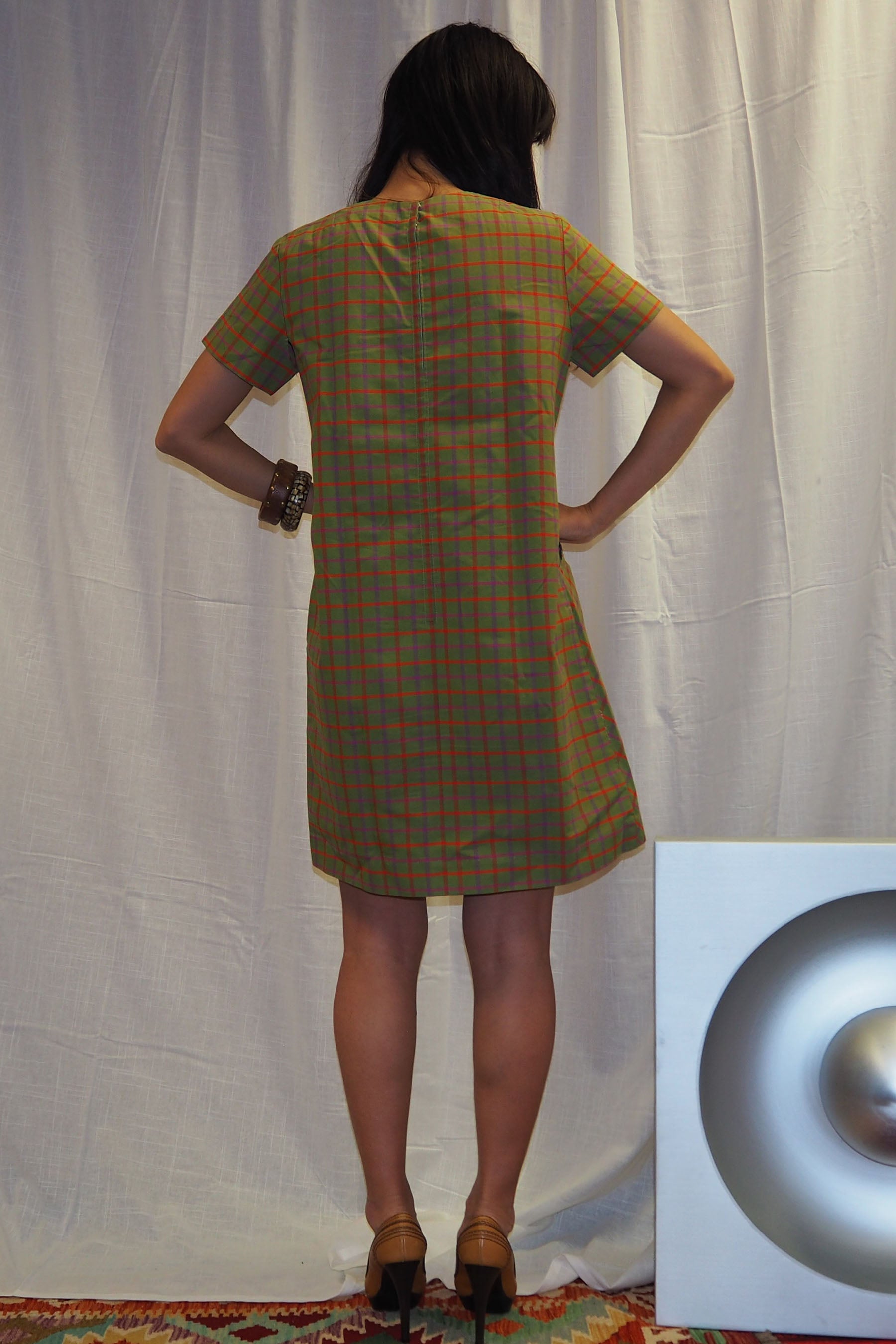 60's Handmade Mini Dress Khaki Check