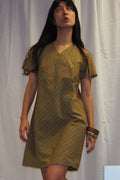 60's Handmade Mini Dress Khaki Check