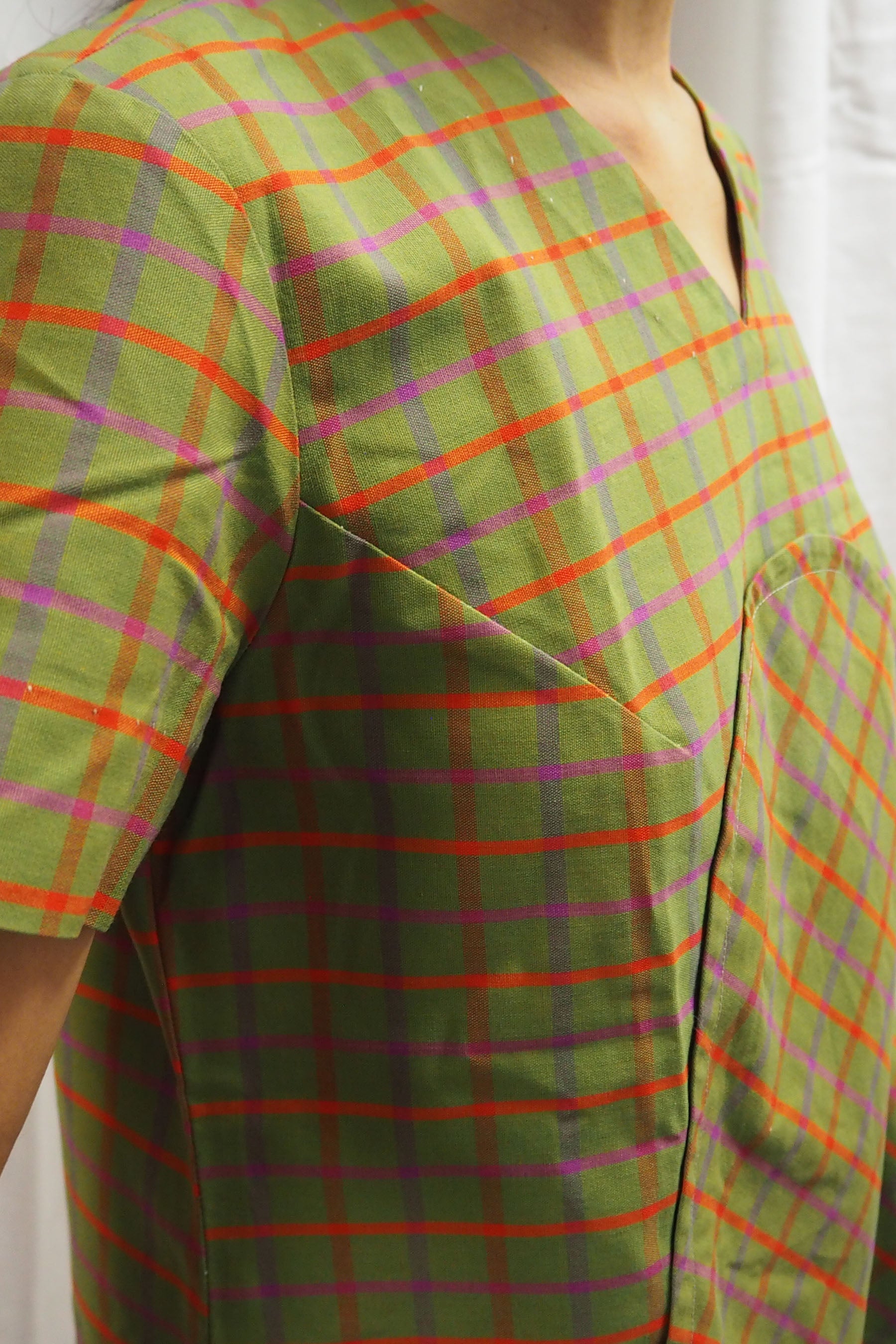 60's Handmade Mini Dress Khaki Check