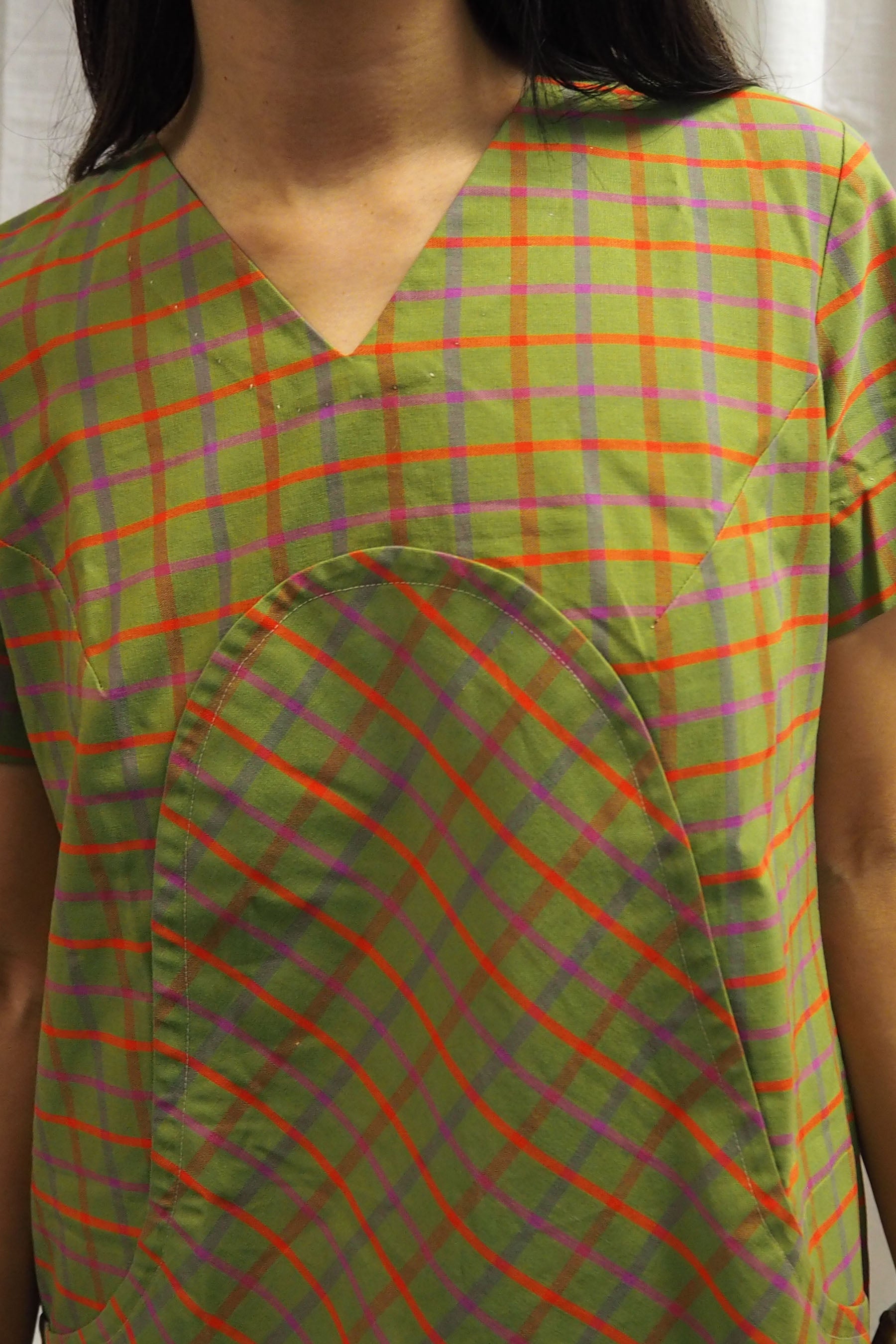 60's Handmade Mini Dress Khaki Check