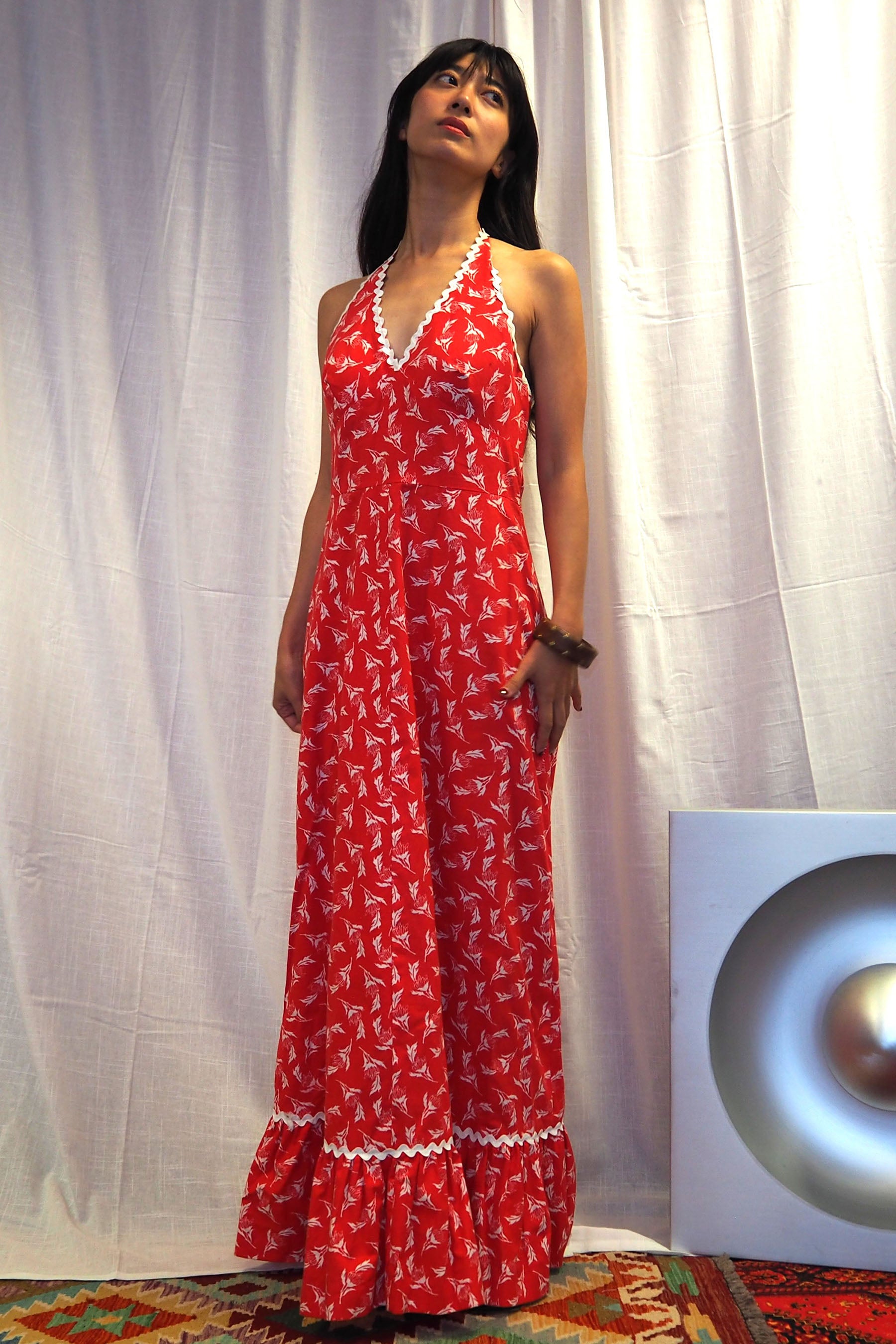 70's Halter Neck Summer Dress Red