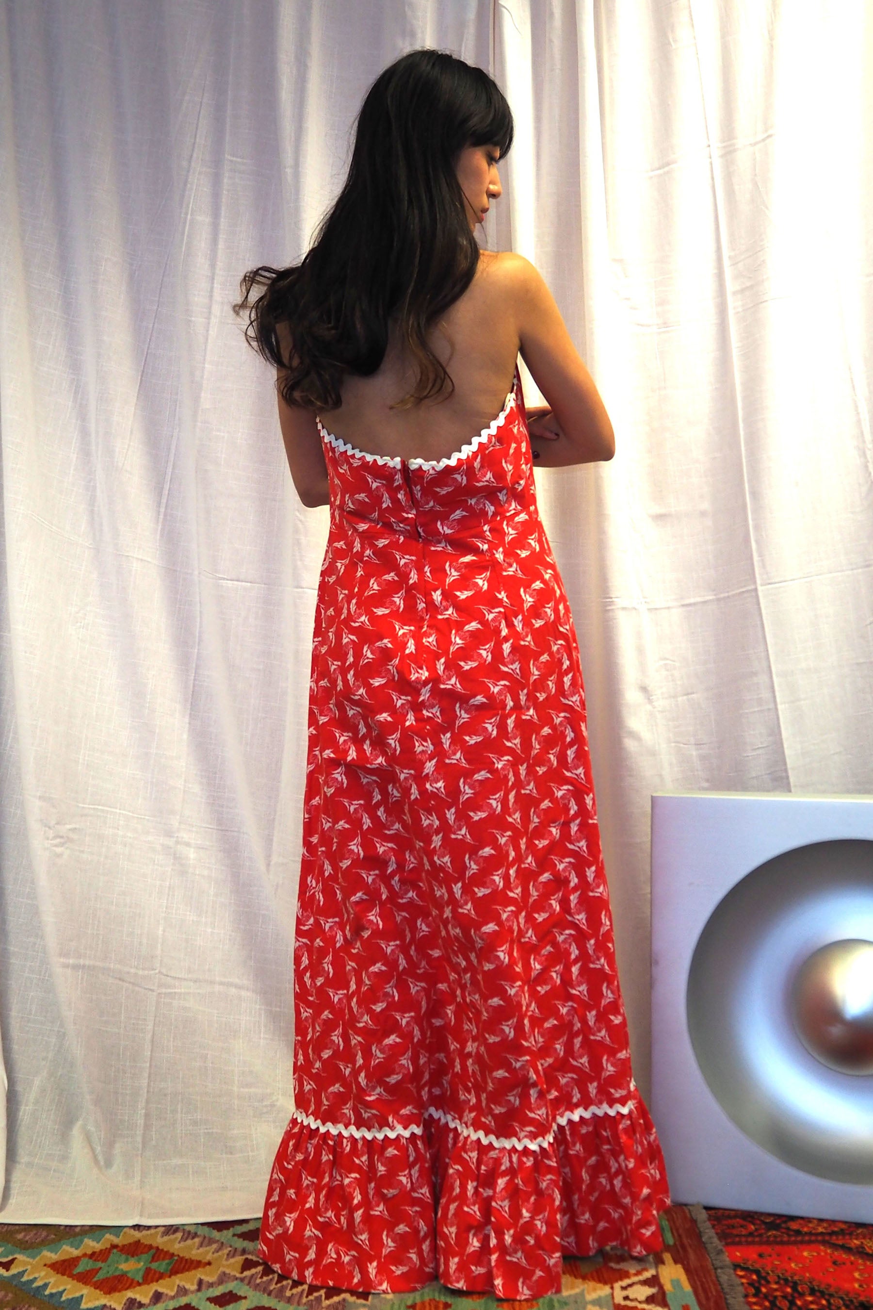 70's Halter Neck Summer Dress Red