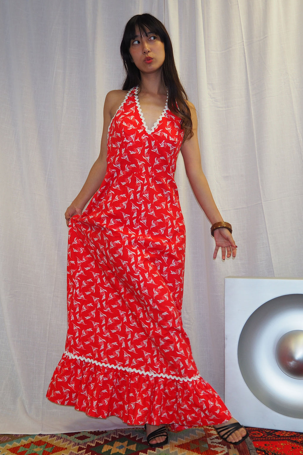 70's Halter Neck Summer Dress Red