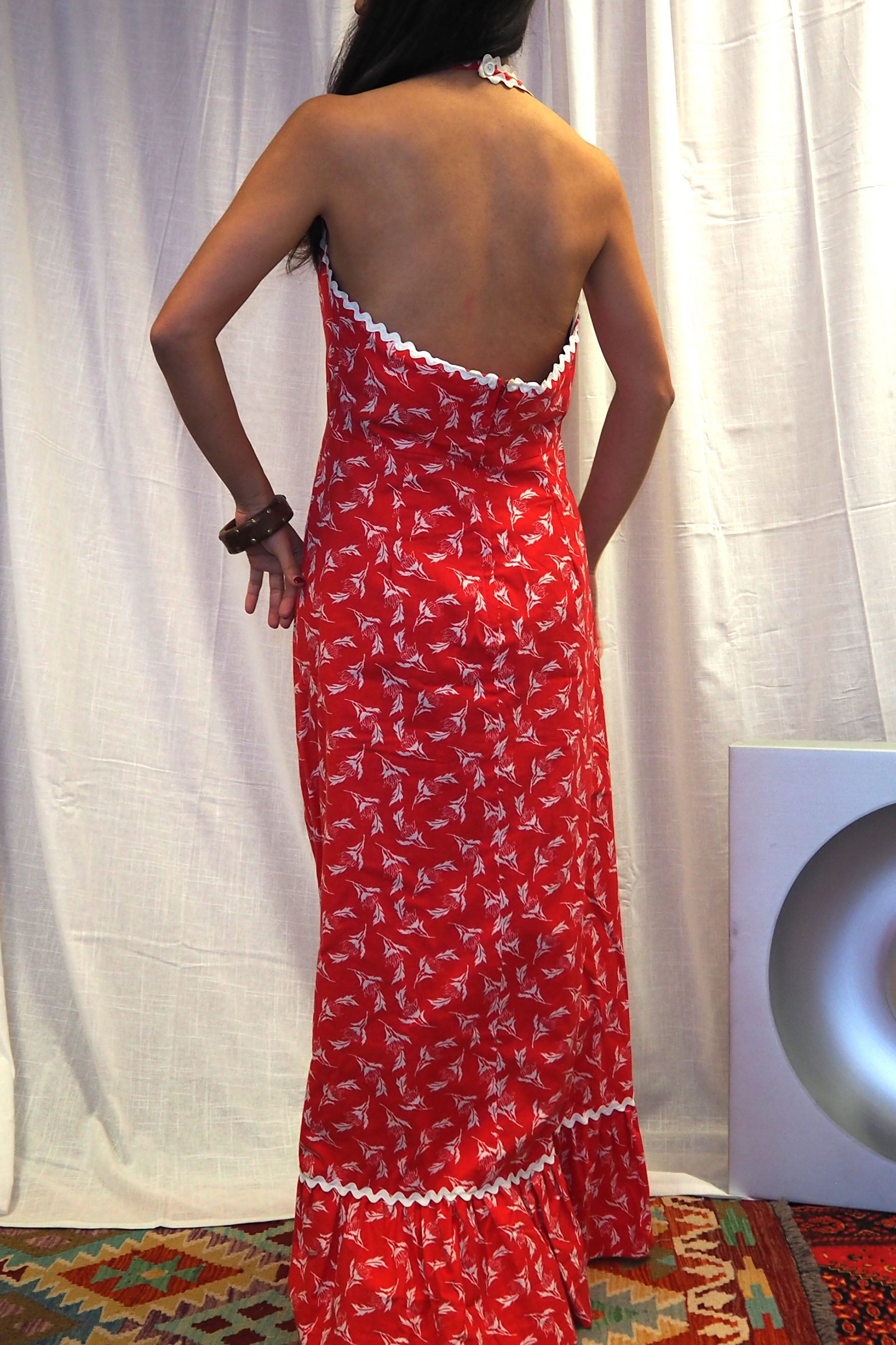 70's Halter Neck Summer Dress Red