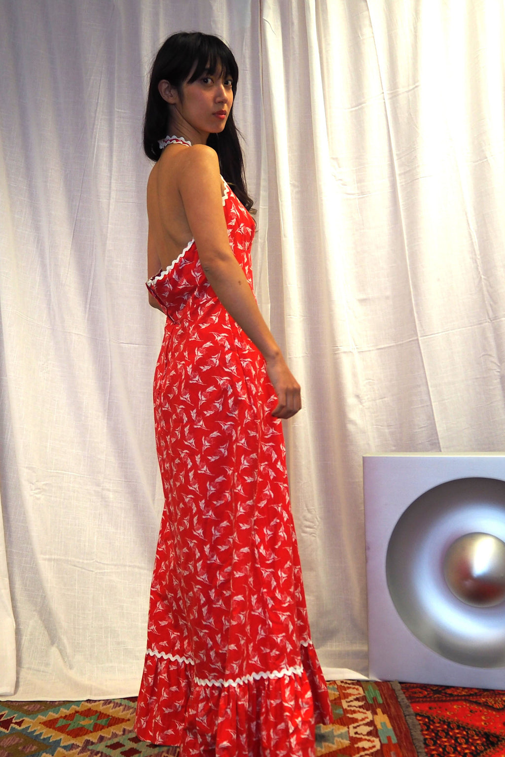 70's Halter Neck Summer Dress Red