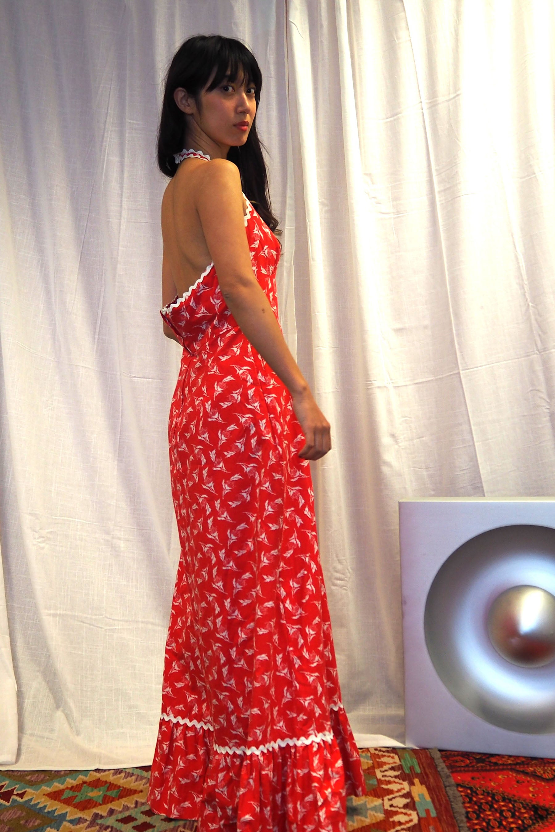 70's Halter Neck Summer Dress Red